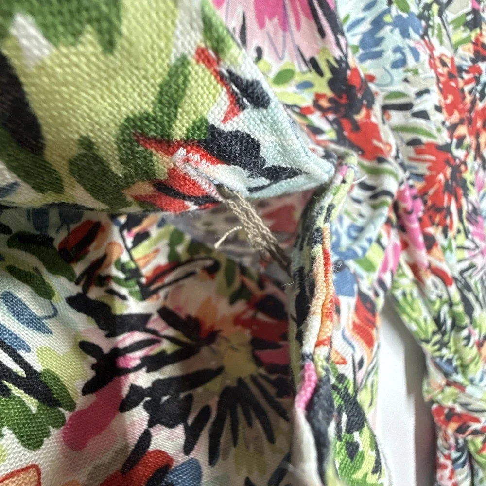 JG Hook Midi Dress Size 10 Linen Faux Wrap Multicolor Abstract Floral Belted - Picture 8 of 16